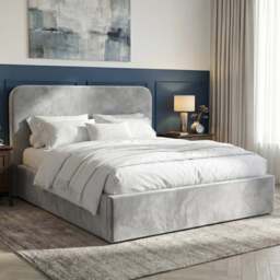 Pluva Velvet Ottoman Storage Bed Frame, Light Grey Double
