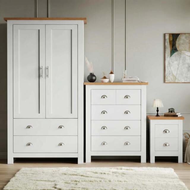Shaker 3 Piece Bedroom Furniture Set - Wardrobe and Chest of Drawers - White