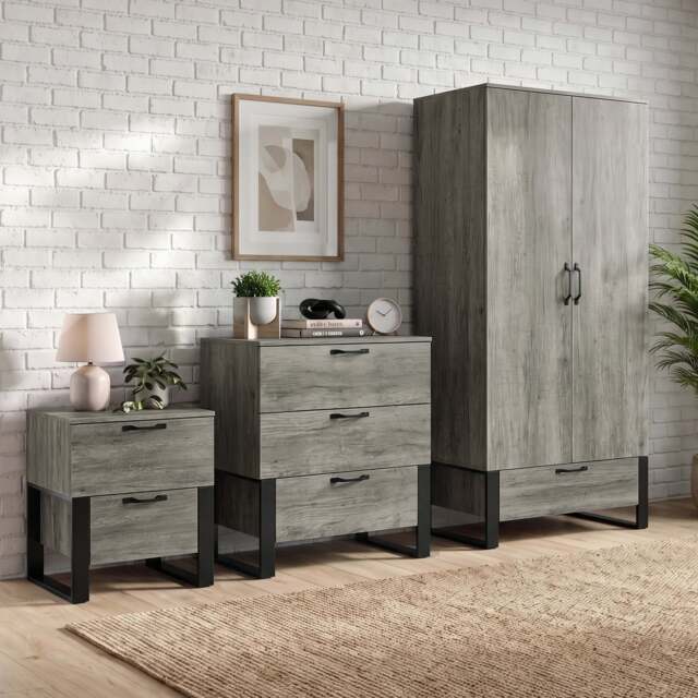 Millwright 3-Piece Industrial Bedroom Furniture Set - Wooden Grey Effect - image 1