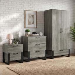 Millwright 3-Piece Industrial Bedroom Furniture Set - Wooden Grey Effect