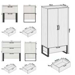 Millwright 3-Piece Industrial Bedroom Furniture Set - Wooden Grey Effect - thumbnail 5
