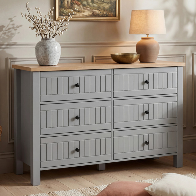 Linra Grey Painted Large 6 Chest of Drawers - Bedroom Dresser - image 1