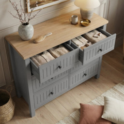 Linra Grey Painted Large 6 Chest of Drawers - Bedroom Dresser - thumbnail 5