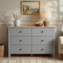 Linra Grey Painted Large 6 Chest of Drawers - Bedroom Dresser - thumbnail 2