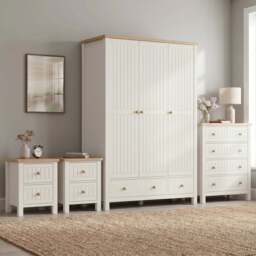 Linra White Painted 4 Piece Bedroom Set - Oak Top