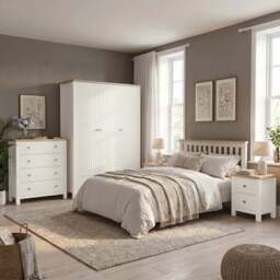 Linra White Painted 4 Piece Bedroom Set - Oak Top - thumbnail 2