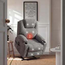 Riser Recliner Chair With Cup Holder, Heat and Massage - Grey