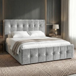 Square Velvet Ottoman Storage Bed King Light Grey