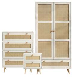 Wovena Rattan 3 Piece Bedroom Set- Pine Legs - White