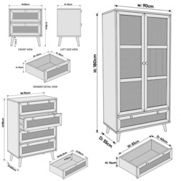 Wovena White Rattan 3 Piece Bedroom Set- Pine Legs - thumbnail 5