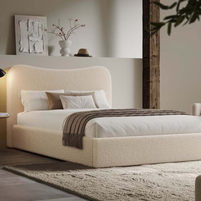 Curved Headboard Ottoman Storage Bed - Boucle Ottoman Bed Frame - image 1