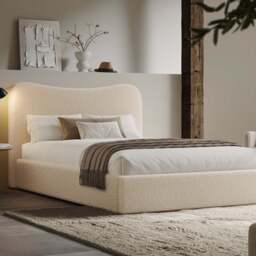 Curved Headboard Ottoman Storage Bed - Boucle Ottoman Bed Frame - thumbnail 1