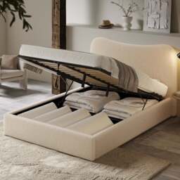 Curved Headboard Ottoman Storage Bed - Boucle Ottoman Bed Frame - thumbnail 2