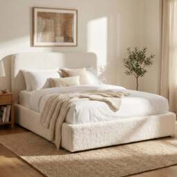 Sofna Boucle Ottoman Storage Bed Frame, White Double - thumbnail 1