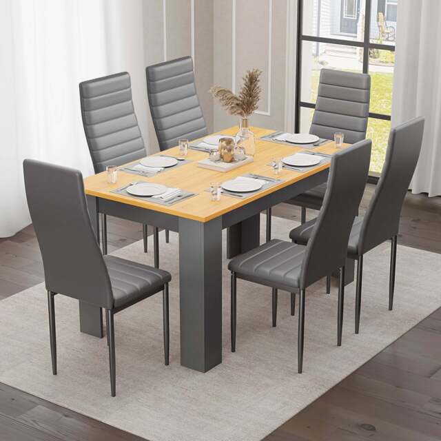 Grey & Pine 4-6 Seater Dining Table and Chairs Set - image 1