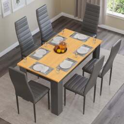 Grey & Pine 4-6 Seater Dining Table and Chairs Set - thumbnail 6