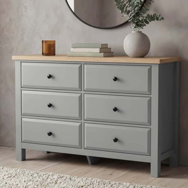 Haven Painted Large 6 Chest of Drawers - Bedroom Dresser - Grey