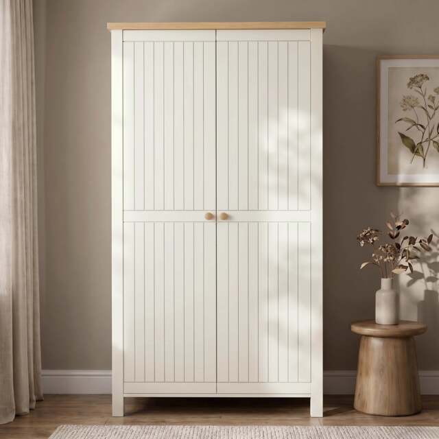 White 2 Door Double Wardrobe with Shelves and Hanging Rail - image 1