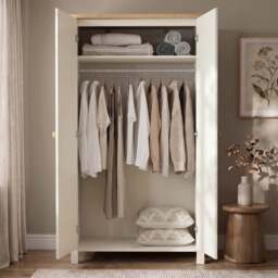 White 2 Door Double Wardrobe with Shelves and Hanging Rail - thumbnail 3