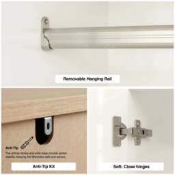 White 2 Door Double Wardrobe with Shelves and Hanging Rail - thumbnail 5