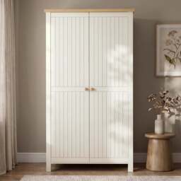 White 2 Door Double Wardrobe with Shelves and Hanging Rail - thumbnail 1