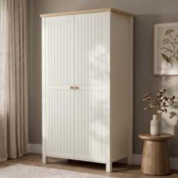 White 2 Door Double Wardrobe with Shelves and Hanging Rail - thumbnail 2