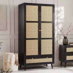 Wovena Rattan 2 Door Wardrobe with Drawers - Black