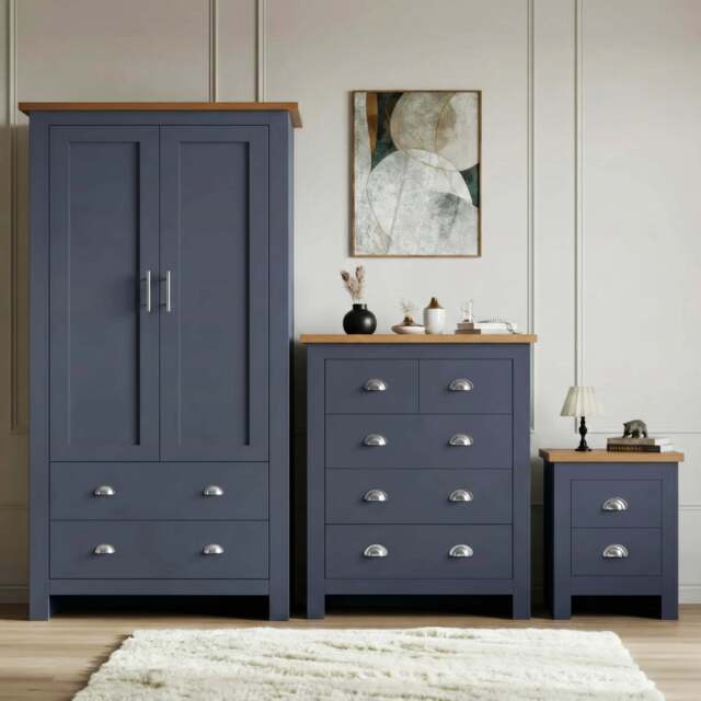 Shaker 3 Piece Bedroom Furniture Set - Wardrobe and Chest of Drawers - Blue
