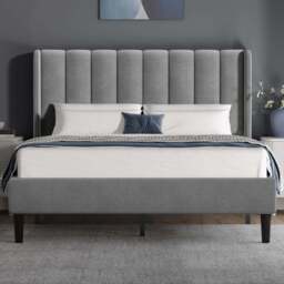 Vertical Line Velvet Upholstered Bed Frame Double & King Sizes - Double (4ft6) / Light Grey