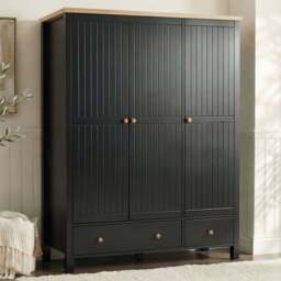 Linra 3 Door Wardrobe With Drawers and Shelves - Black Painted - thumbnail 1