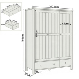 Linra 3 Door Wardrobe With Drawers and Shelves - Black Painted - thumbnail 4