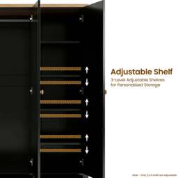 Black 3 Door Wardrobe with Drawers and Shelves - Oak Top - thumbnail 4