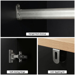 Linra 3 Door Wardrobe With Drawers and Shelves - Black Painted - thumbnail 6