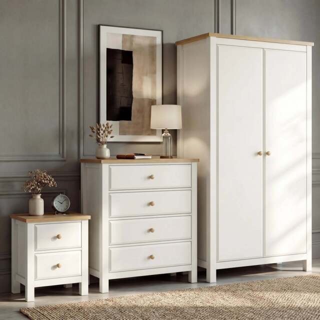 Haven Painted 3 Piece Bedroom Set with Oak Top - White
