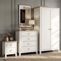 Haven Painted 3 Piece Bedroom Set with Oak Top - White