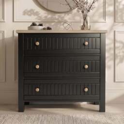 Linra Black Painted 3 Drawer Chest of Drawers with Oak Top - thumbnail 2