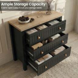 Linra Black Painted 3 Drawer Chest of Drawers with Oak Top - thumbnail 3
