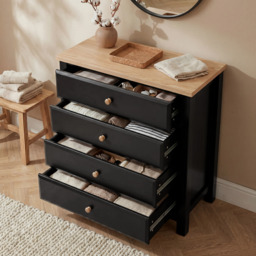 Haven Black Painted Chest of Drawers 4 Drawer - Oak Top - thumbnail 3