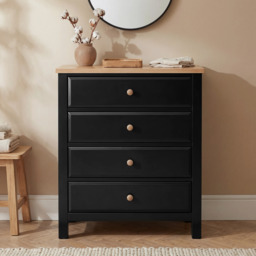 Haven Black Painted Chest of Drawers 4 Drawer - Oak Top - thumbnail 2