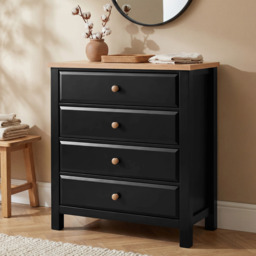 Haven Black Painted Chest of Drawers 4 Drawer - Oak Top - thumbnail 1