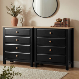 Haven Black Painted Chest of Drawers 4 Drawer - Oak Top - thumbnail 5