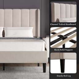 Vertical Line Velvet Upholstered Bed Frame Double & King Sizes - thumbnail 5