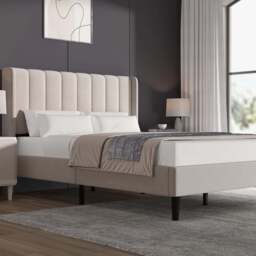 Vertical Line Velvet Upholstered Bed Frame Double & King Sizes - thumbnail 2