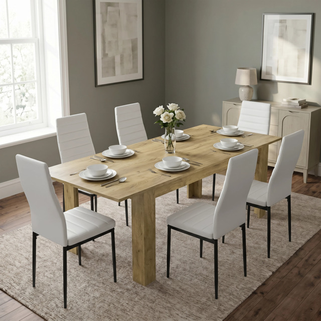 Milo Extendable Dining Table Set - Oak Effect - image 1