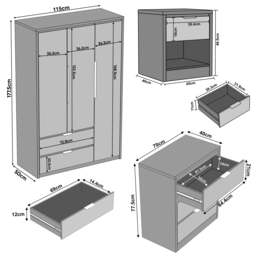 Skova 4 Piece Bedroom Furniture Set - Wardrobe and Chest of Drawers - thumbnail 5