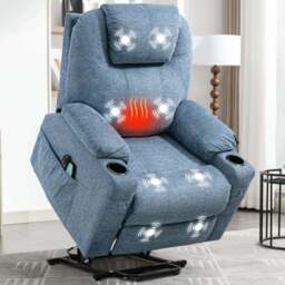Riser Recliner Chair With Cup Holder, Heat and Massage - Blue