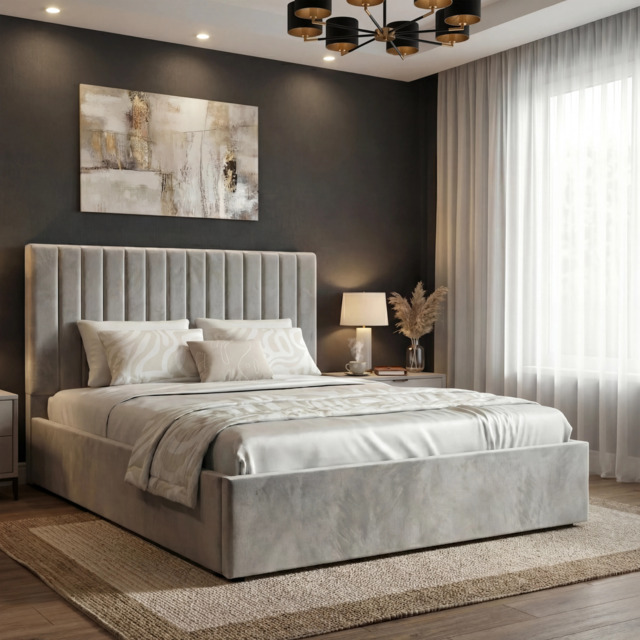 Vertical Double Ottoman Storage Bed Light Grey Velvet - image 1