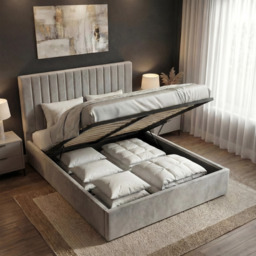 Vertical Double Ottoman Storage Bed Light Grey Velvet - thumbnail 2