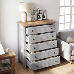 Linra Painted Tall 5 Chest of Drawers - Grey Bedroom Drawers - thumbnail 3