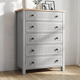 Linra Painted Tall 5 Chest of Drawers - Grey Bedroom Drawers